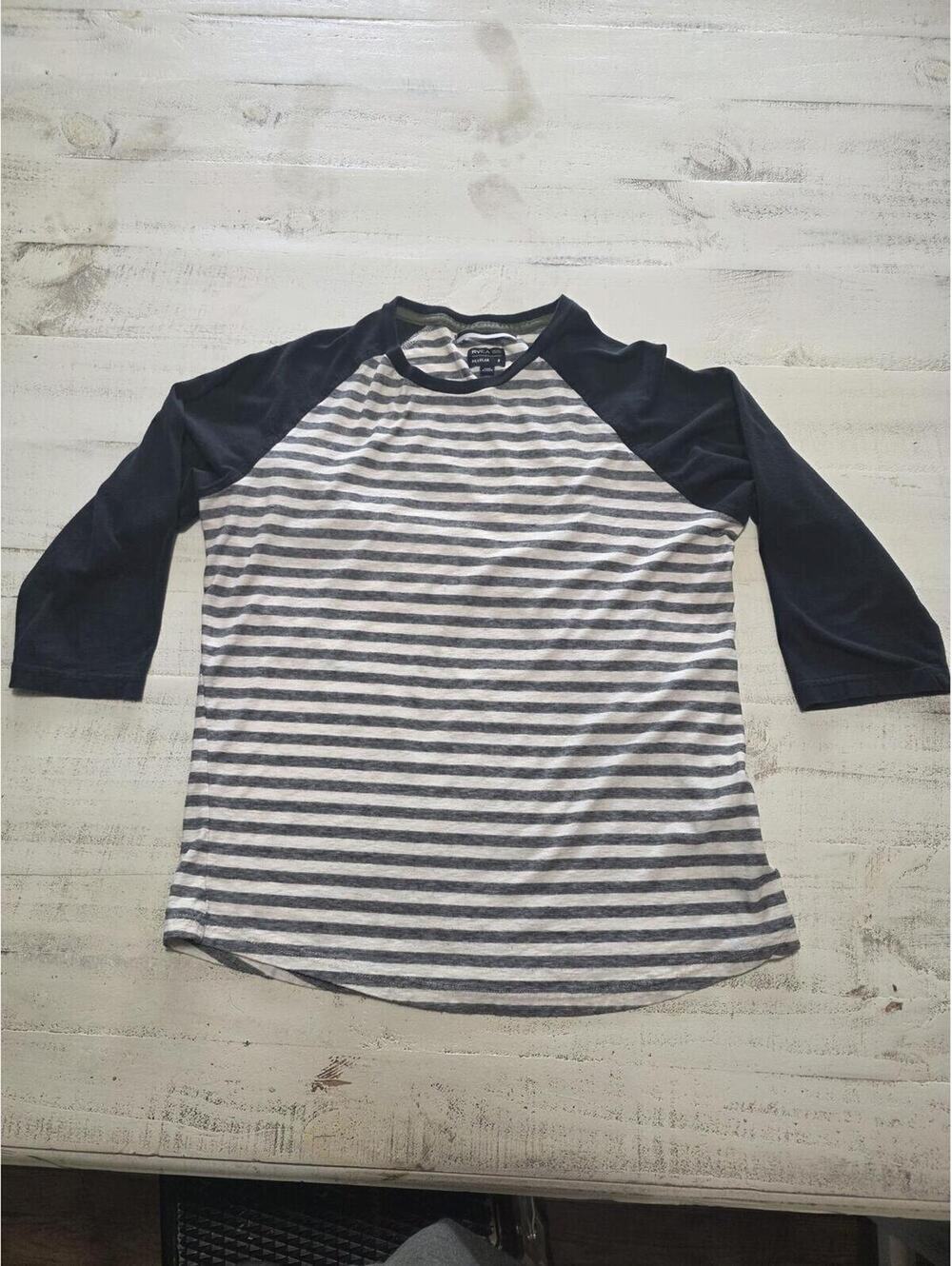 RVCA Men's Striped Shirt, Small, Black and White